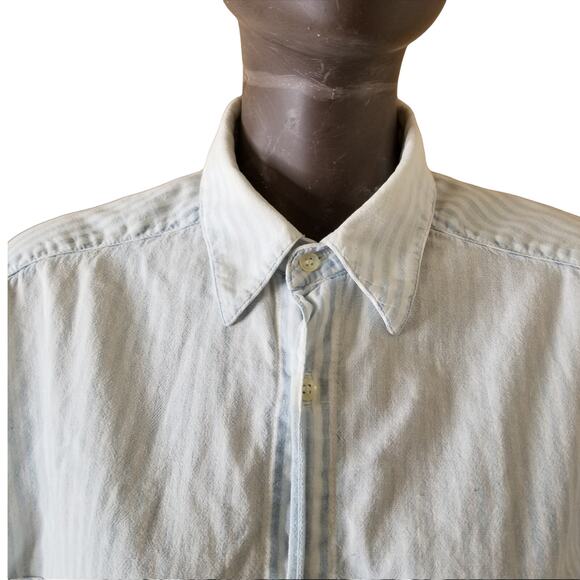 VTG GUESS Georges Marciano button Front Shirt Mens Medium Blue White stripes - Picture 5 of 12